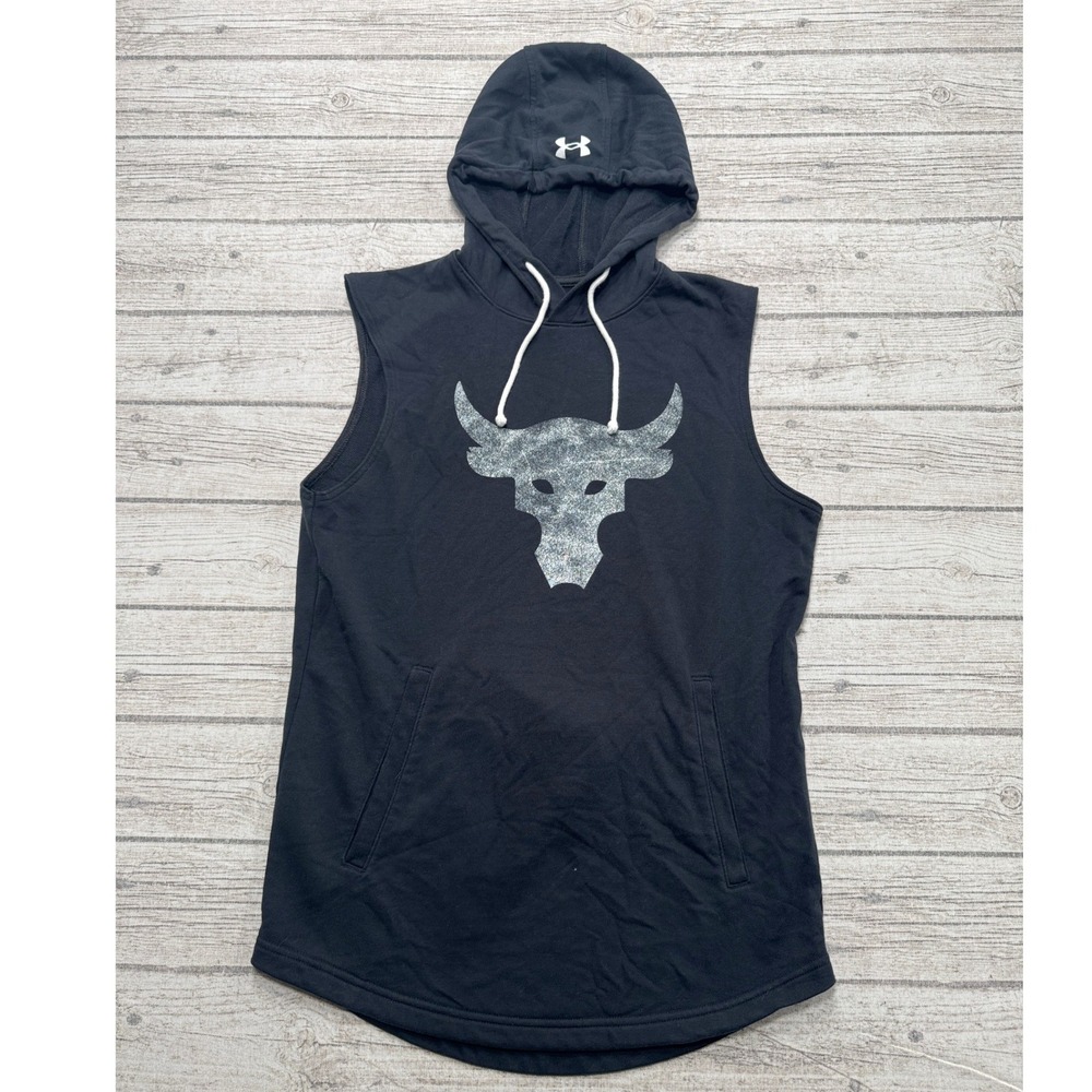 Under Armour Hoodie Men's S Black Sleeveless Brahma Bull Project Rock Pullover